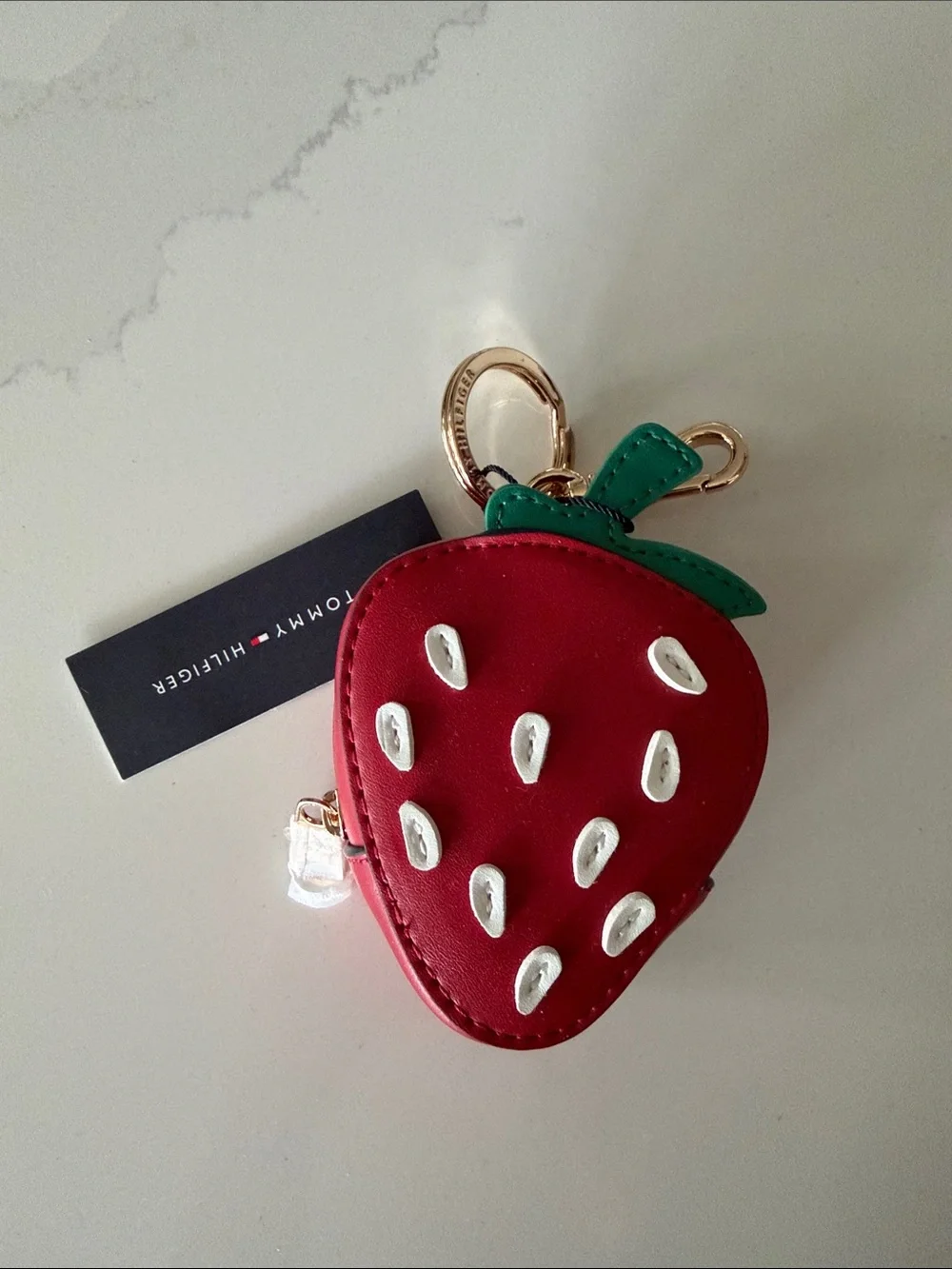 Tommy Hilfiger Red & Green Strawberry Keychain Coin Purse/ Bag Charm